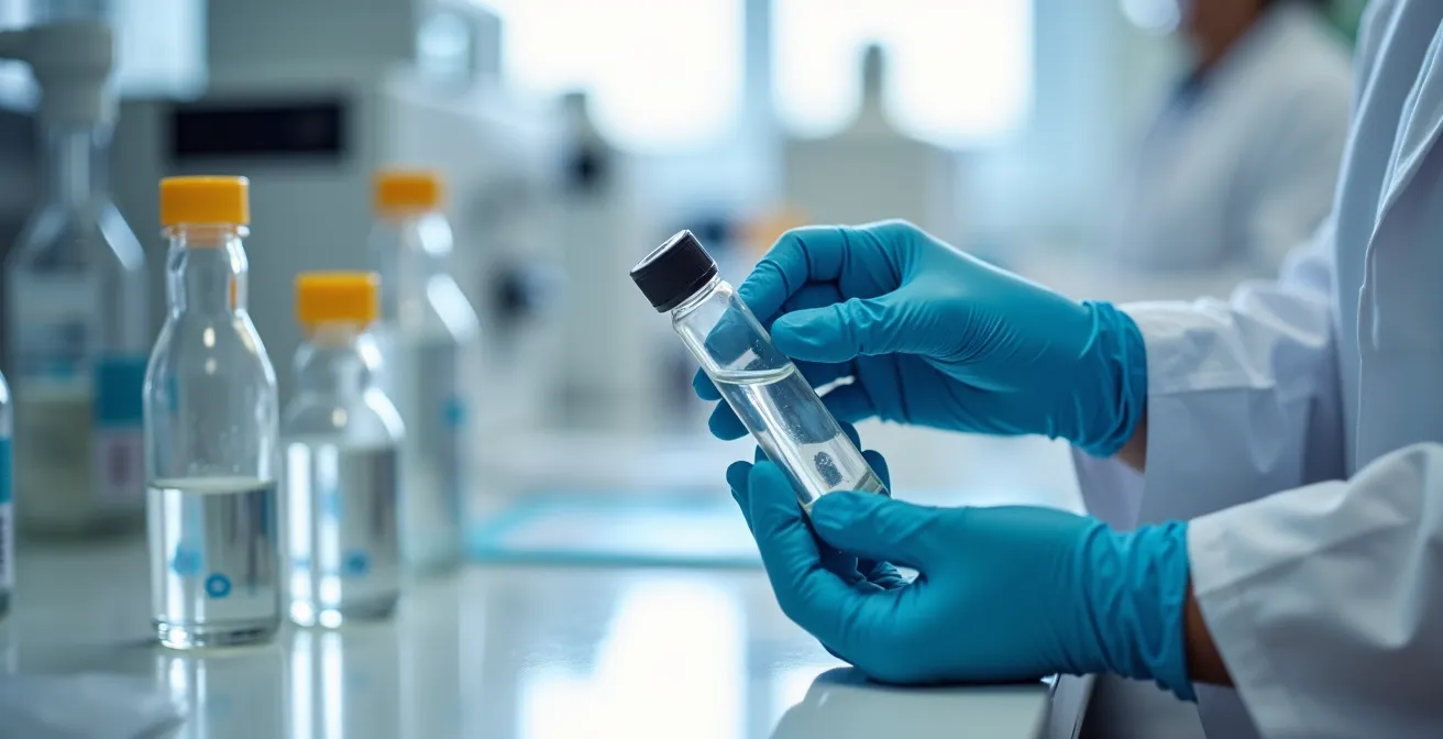 Technicien de laboratoire analysant un échantillon d'eau pour détecter le plomb
