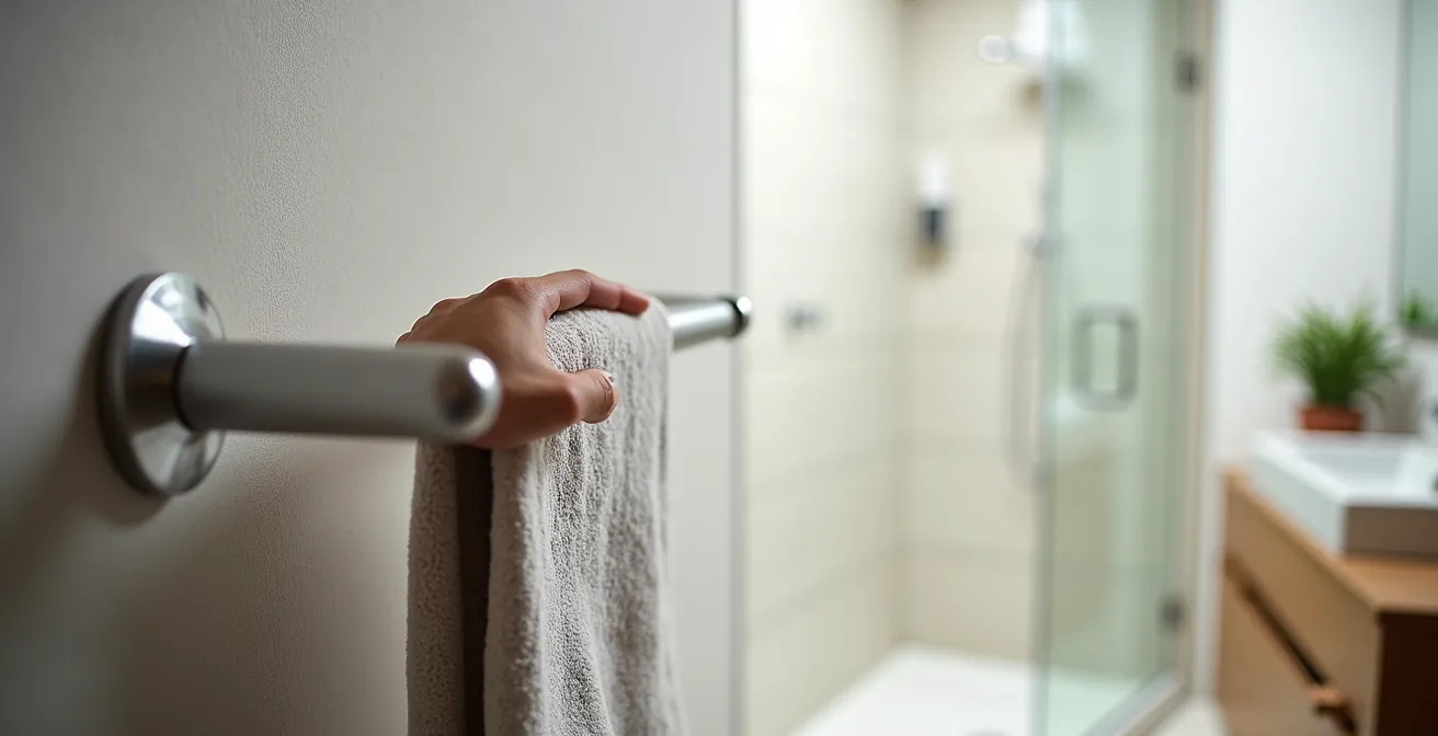 Barre d'appui design multifonction intégrée harmonieusement dans une salle de bain contemporaine