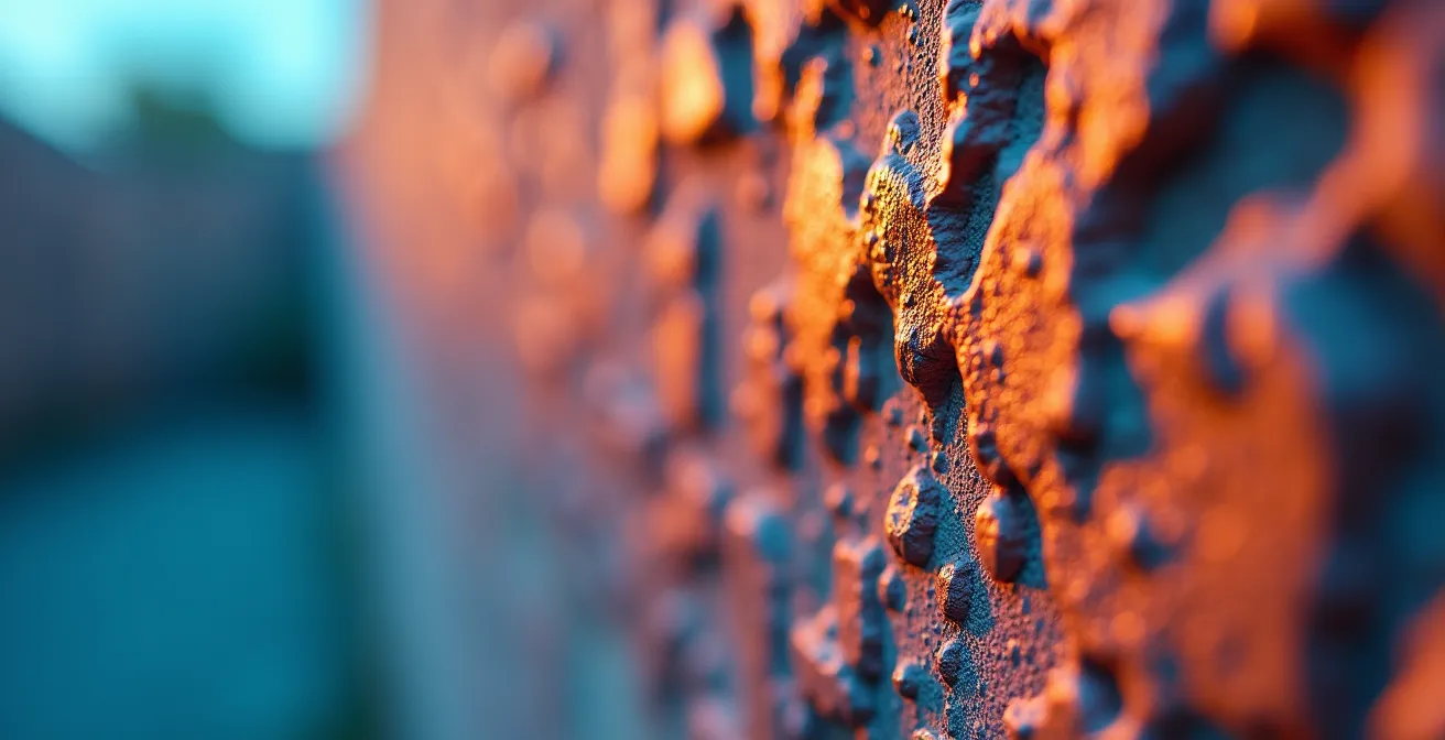 Caméra thermique révélant une variation de température sur un mur ancien, signe d'une fuite encastrée.