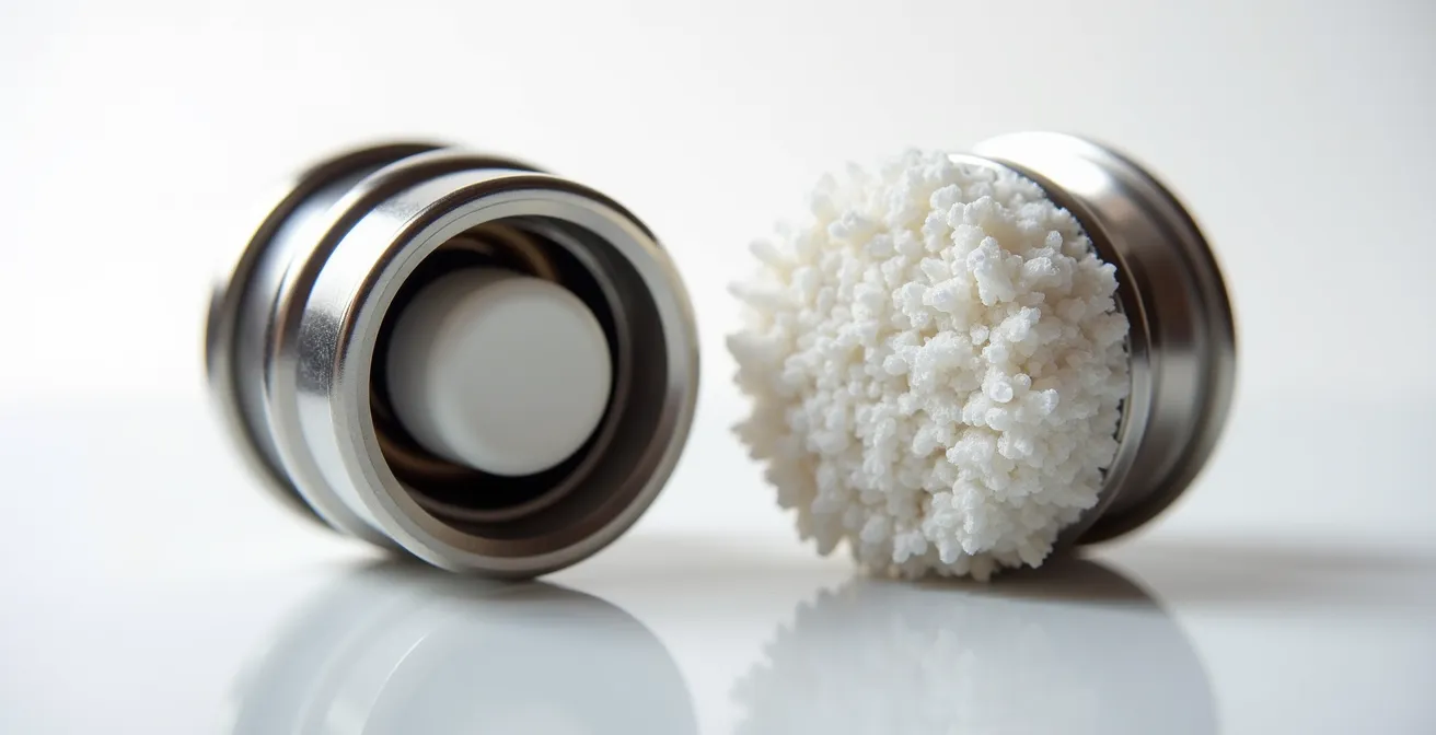 Comparaison entre cartouche thermostatique neuve et entartrée après 2 ans