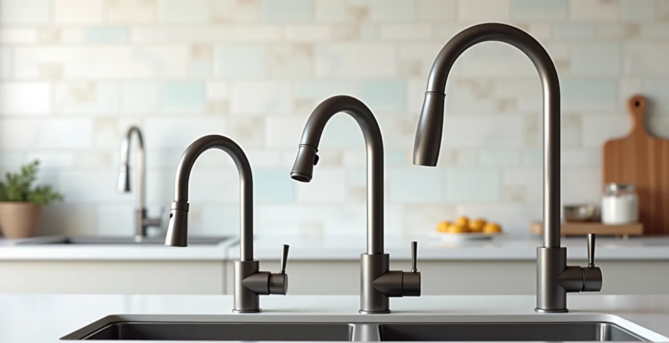 Comparaison visuelle de différentes hauteurs de bec de mitigeur dans une cuisine