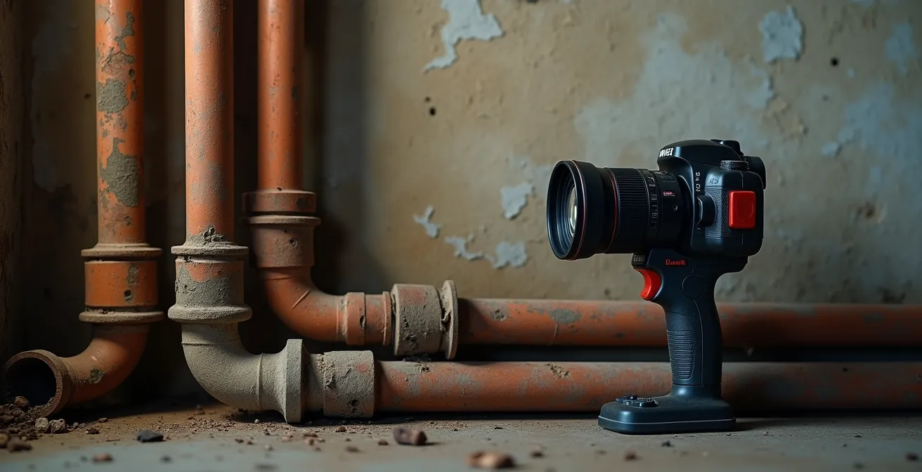 Inspection endoscopique de canalisations anciennes dans un appartement parisien