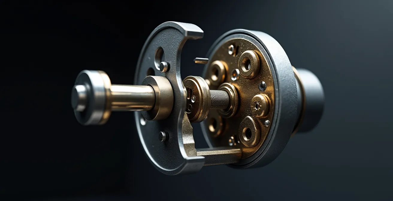 Vue en coupe d'un cylindre de serrure montrant les goupilles anti-bumping