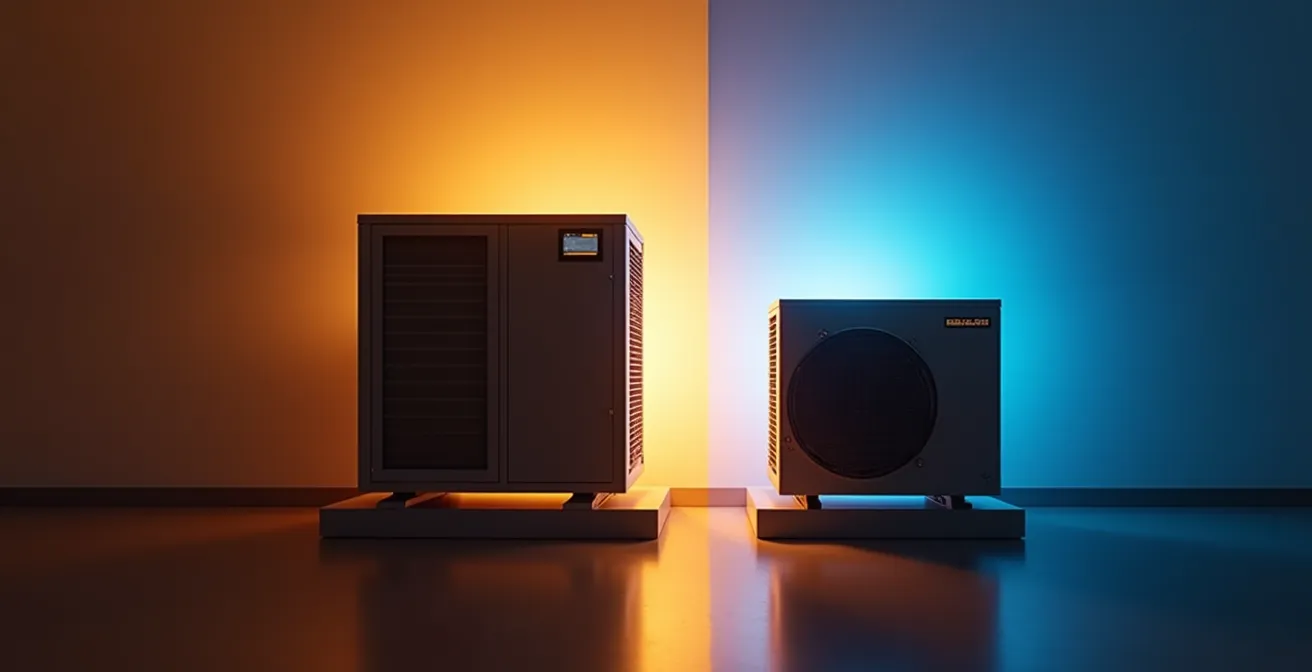 Comparaison visuelle entre une PAC bien dimensionnée et une PAC surdimensionnée montrant les cycles de fonctionnement