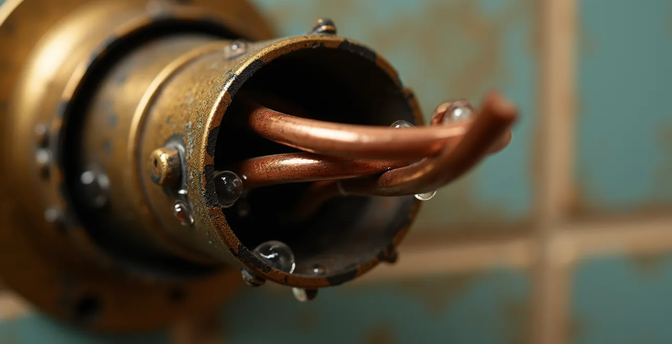 Schéma du parcours dangereux du courant de fuite dans un luminaire métallique sans terre