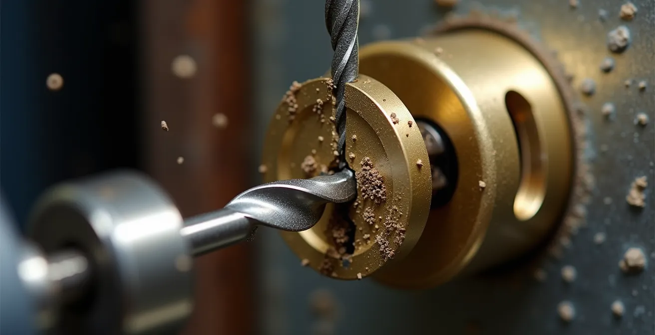Vue détaillée du perçage de précision d'un cylindre de serrure haute sécurité