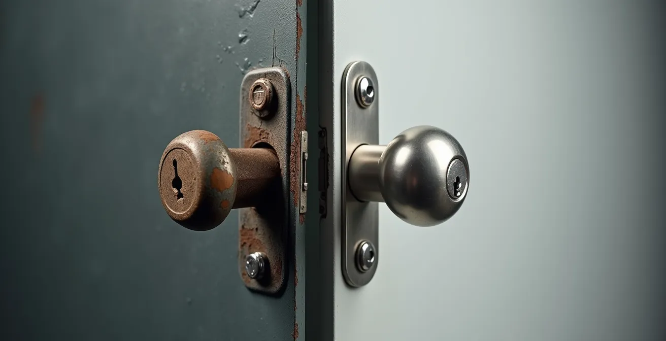 Comparaison visuelle entre ancienne serrure apparente et nouveau capot caréné moderne